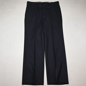 Vtg 80s Bootcut 33x30 Blue Wool Flannel Flat Front Classic Bootcut Dress Pants